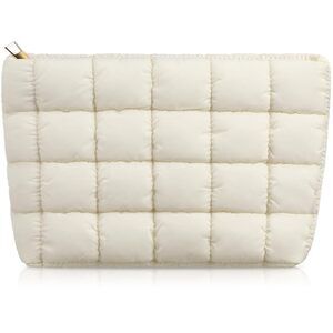Puffy Quilted Checkered White Travel Cosmetic, Toiletry, Makeup Bag New
